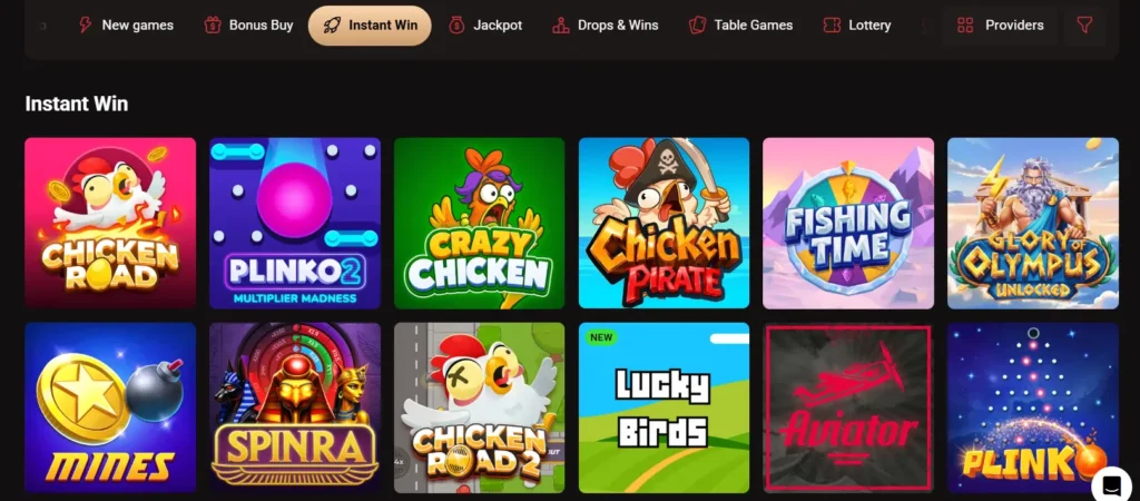 LegionBet UK instant win game collection with Plinko Mines HiLo and Coinflip
