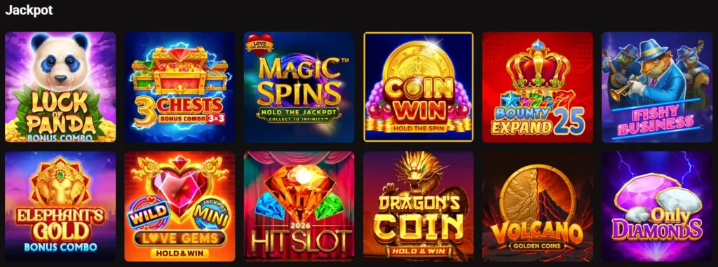 Legion Bet Casino jackpot slots section featuring progressive and fixed jackpot games