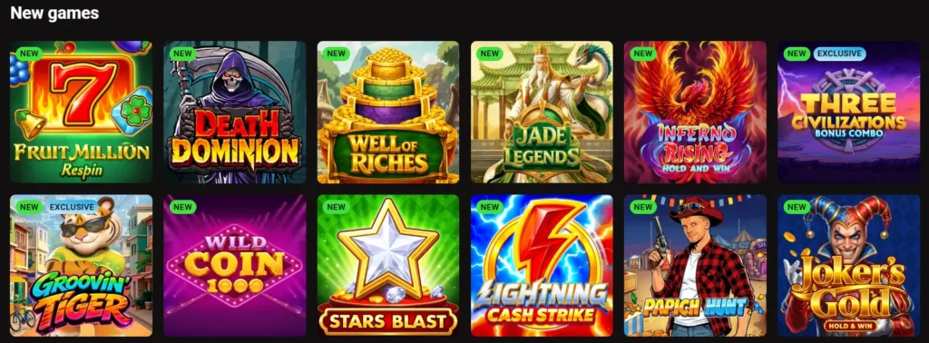 LegionBet Casino new slots section showing recently added games