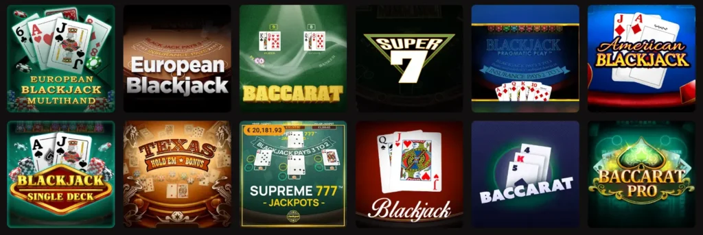 LegionBet Online Casino table games section featuring non live casino games